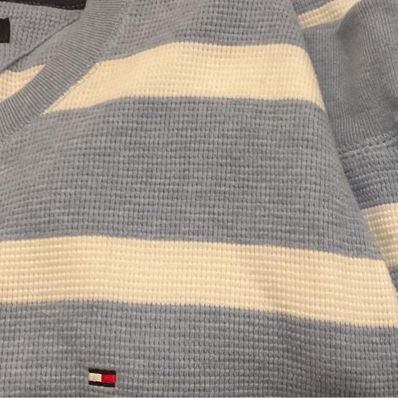 SOLD! TOMMY HILFIGER,Lt. blue& cream stripe,100%cotton waffle knit,crew neck - Picture 6 of 9